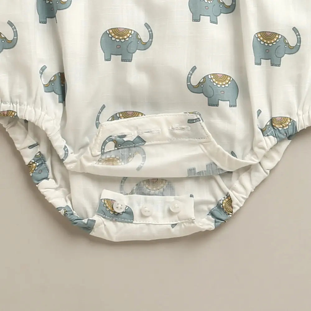 Sweetlime By AS Baby Girls Elephant Print Cotton Romper White
