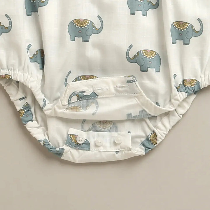Sweetlime By AS Baby Girls Elephant Print Cotton Romper White