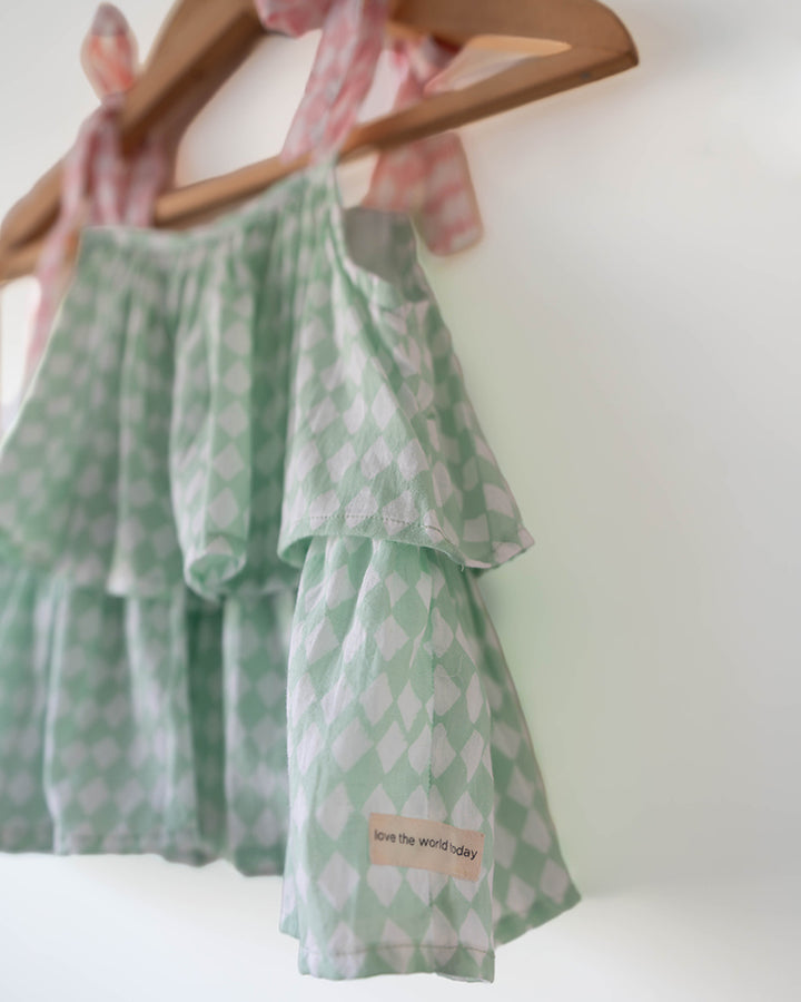 Love The World Today Wander Co-Ord Set In Sage Green Rhombus For Girls