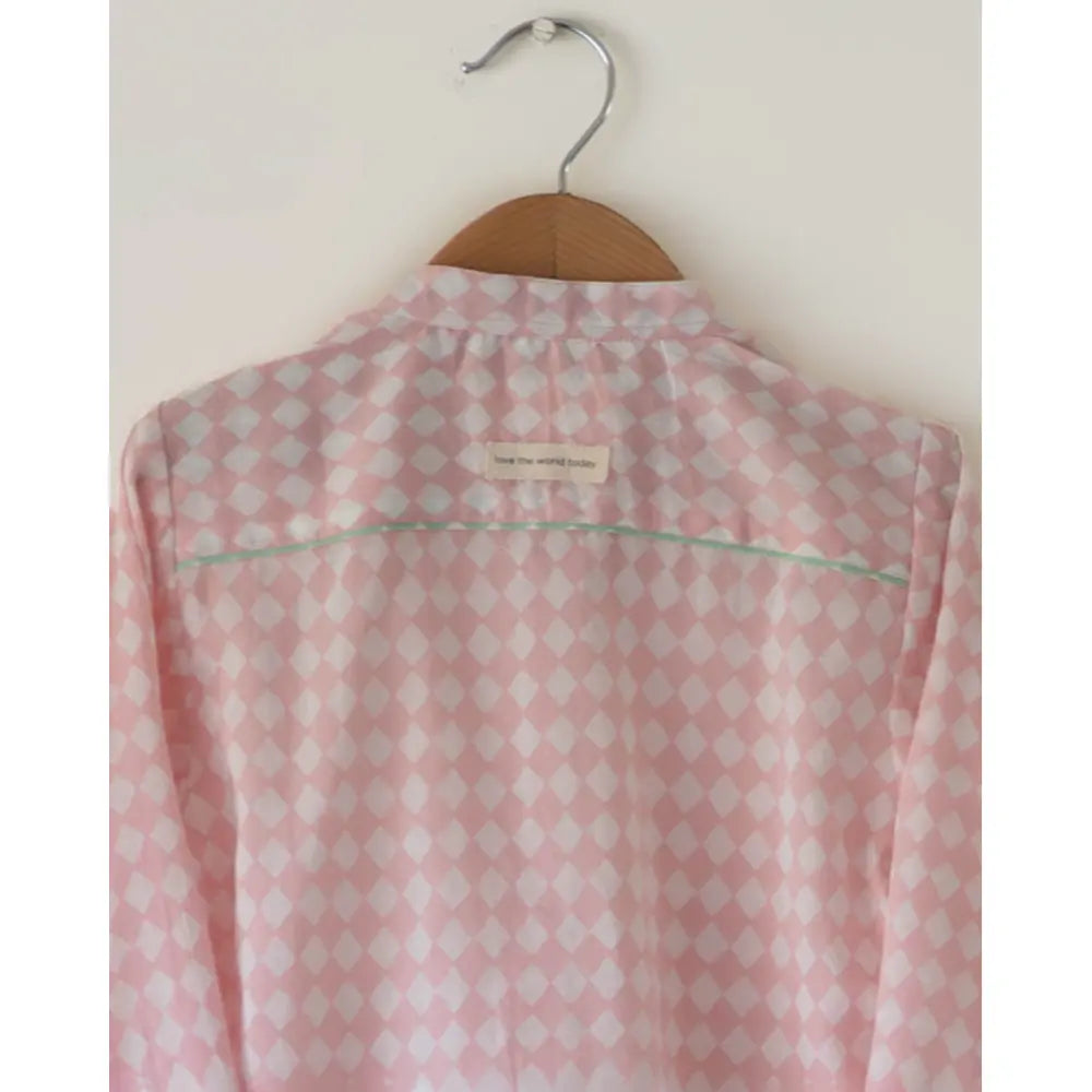 Love The World Today Unisex Barefoot Boy Shirt In Blush Pink Rhombus
