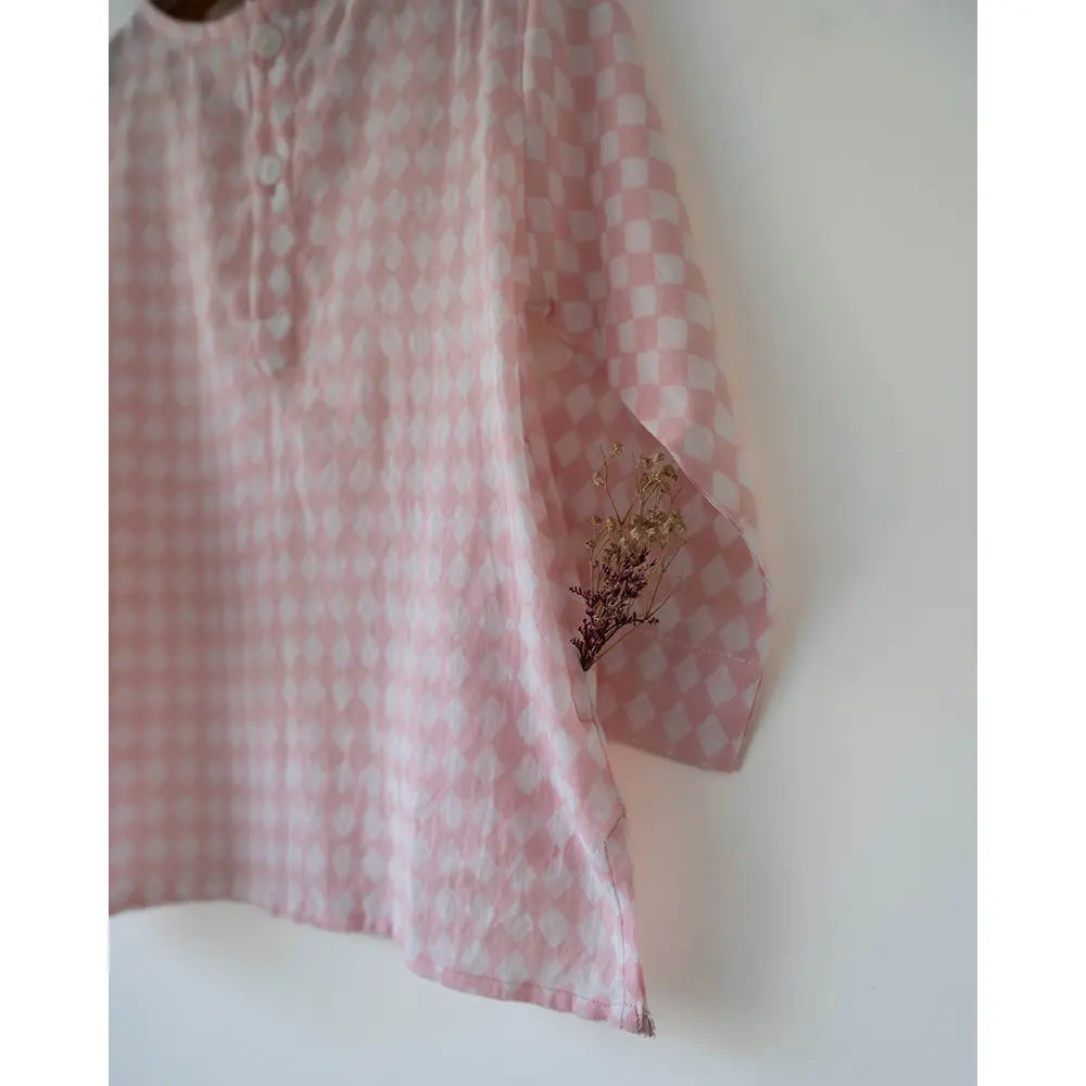 Love The World Today Sleepover Party Kids Unisex Kurta In Blush Pink Rhombus