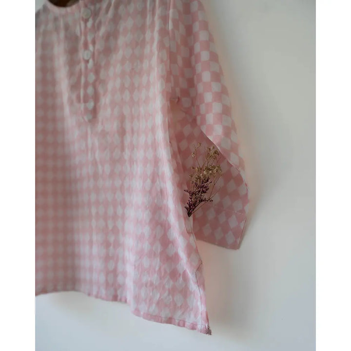 Love The World Today Sleepover Party Kids Unisex Kurta In Blush Pink Rhombus