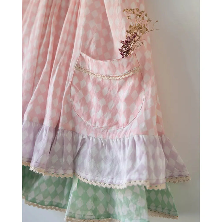 Love The World Today Pocketful Of Sunsets Dress For Girls In Rhombus Block Print