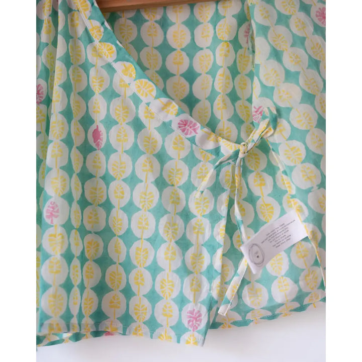 Love The World Today Unisex Rasa Green Monstera Print Infant Angrakha Kurta