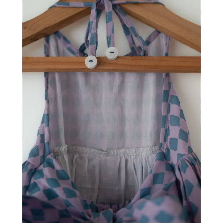 Love The World Today Saaz Purple Geometric Print Halter Maxi Dress For Girls