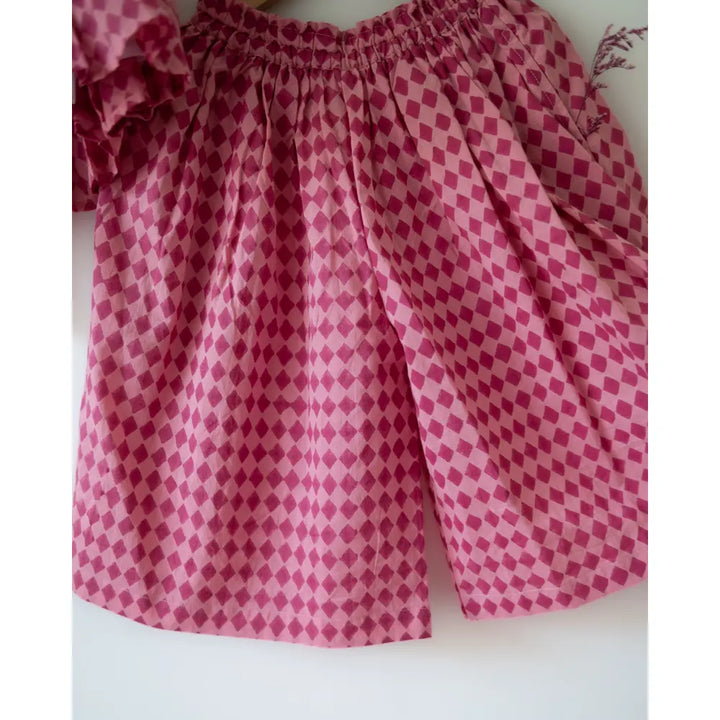 Love The World Today Mishri Pink Rhombus Halter Top &amp; Wide-Leg Palazzo Set For Girls