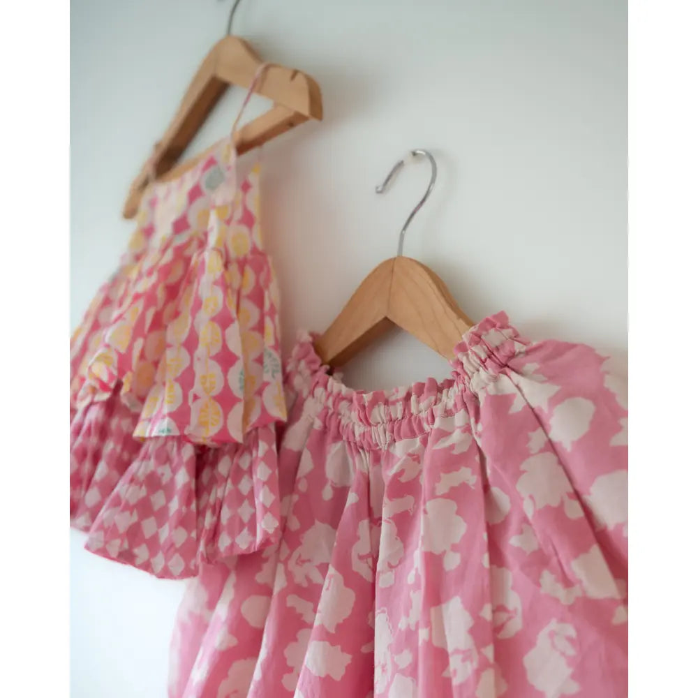 Love The World Today Leela Flared Top For Girls With Pink Floral Cowl Dhoti Pants Co-Ord Set