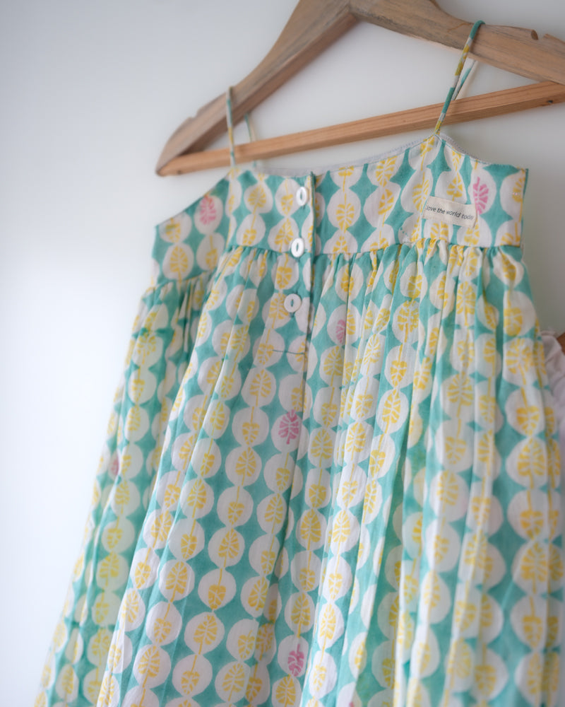 Love The World Today Rasa Green Monstera Print Kurta with White Cowl Dhoti Pants Set with Dupatta For Girls