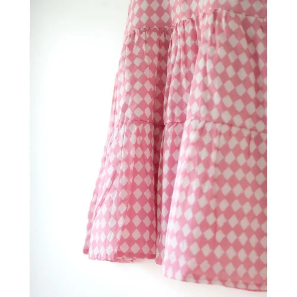 Love The World Today Leela Pink Rhombus Infant Tiered Frock For Girls