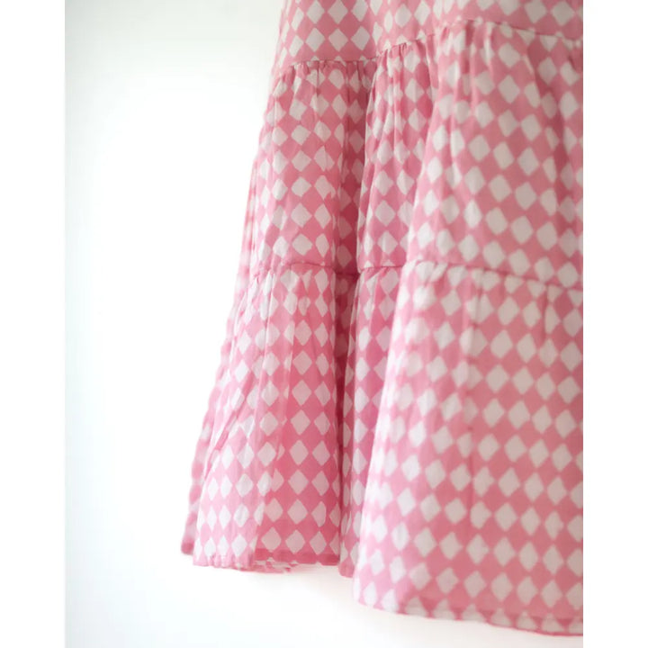 Love The World Today Leela Pink Rhombus Infant Tiered Frock For Girls