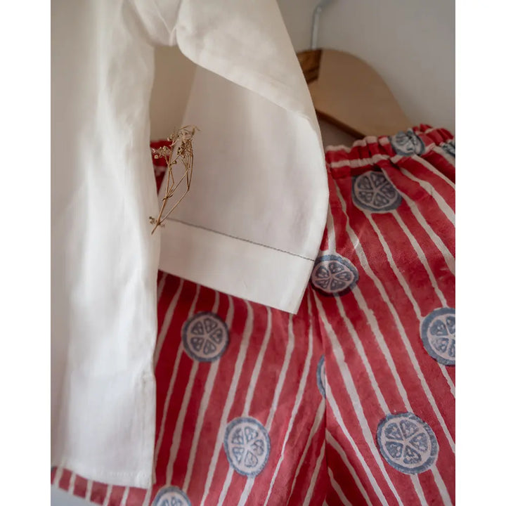 Love The World Today Sleepover Party Kurta and Shorts Co-ord Set - Lemon Drizzle Red Print - Blue