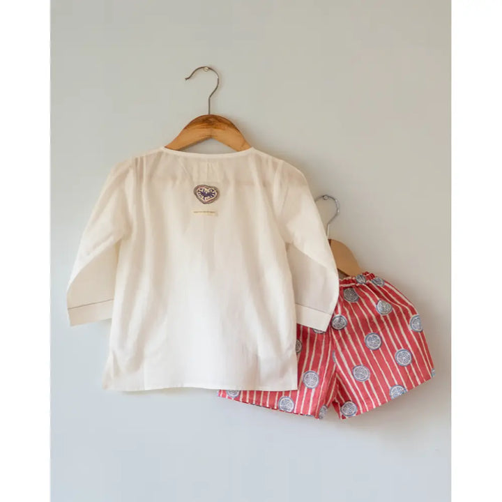 Love The World Today Sleepover Party Kurta and Shorts Co-ord Set - Lemon Drizzle Red Print - Blue