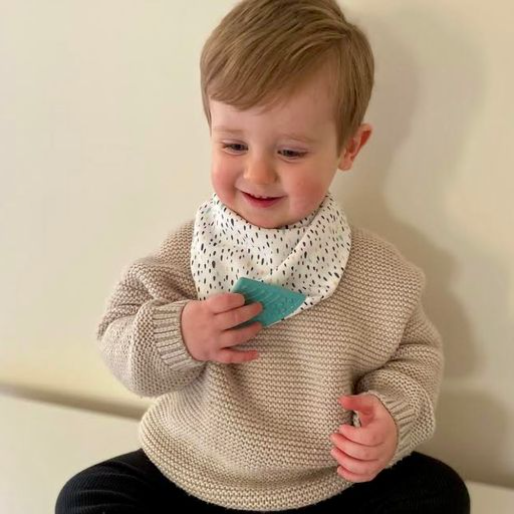 Cheeky Chompers Baby Bib with Teether - Pear Drop Muslin Neckerchew