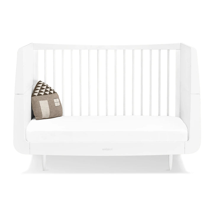 SnuzKot Convertible Cot &amp; Bed from Birth to 4 Years - Adjustable 3 Height Settings, Includes Mattress, Safe and Durable Wooden Crib with Breathable Airflow Design - White