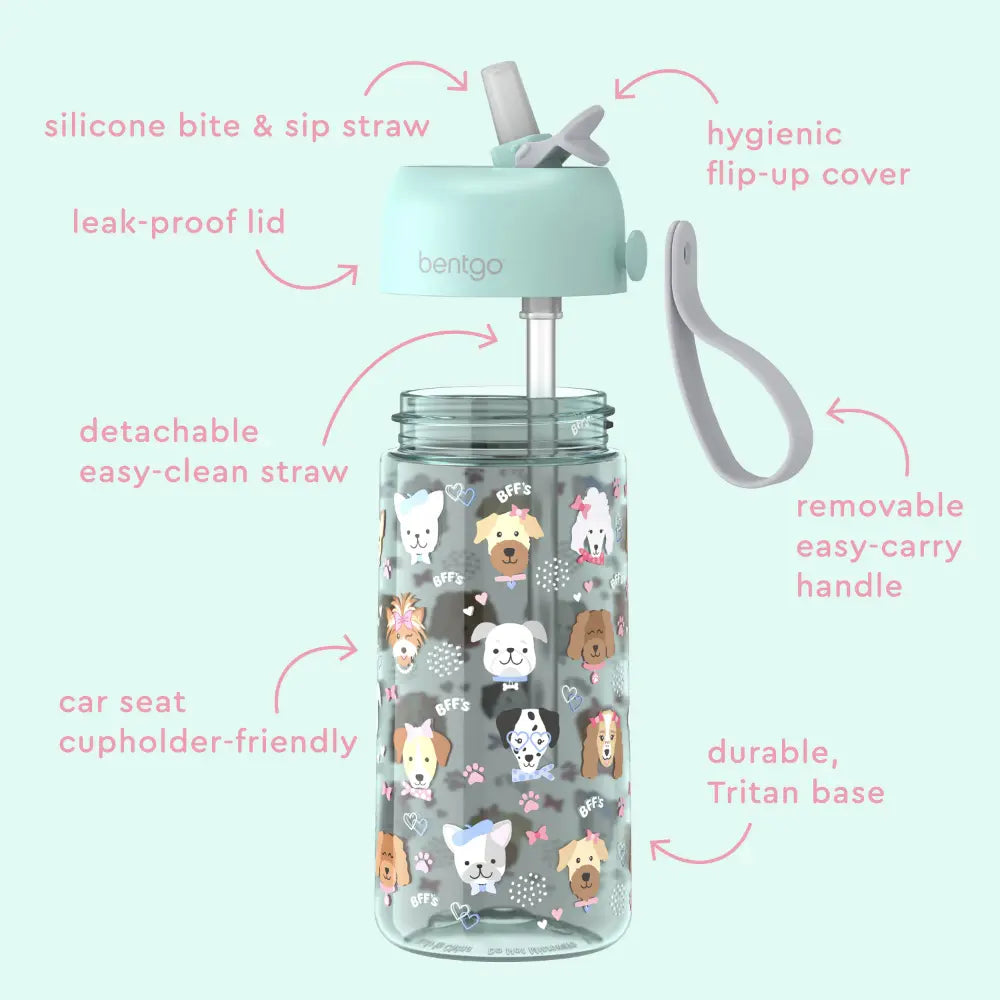 Bentgo Kids Water Bottle 450 ml, Leak-Proof Straw Bottle for Kids, Lightweighted &amp; Durable, BPA &amp; PFAS-Free Tritan Water Bottle, Ideal for School, Daycare &amp; Travel, 3 years+ - Puppy Love