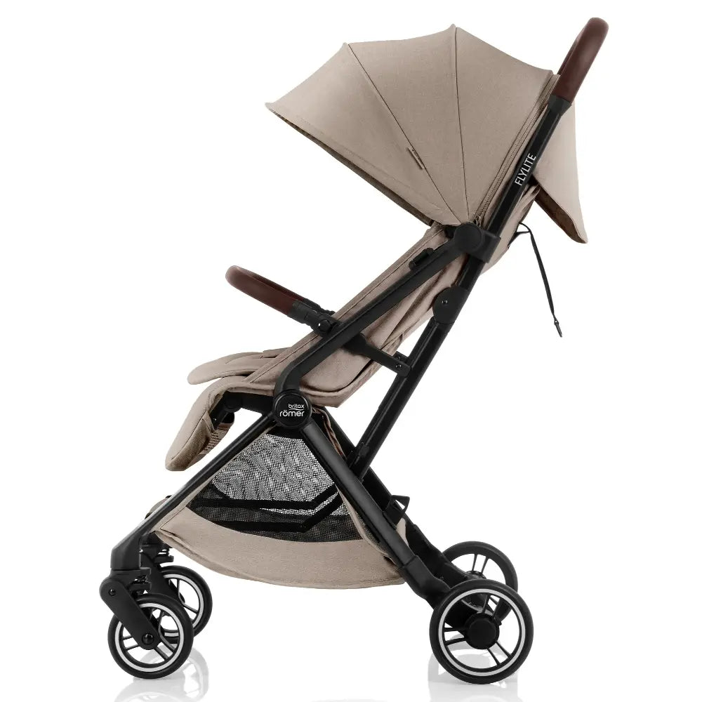 Britax Flylite Cabin Approved Lightweight Compact Stroller|Comfort Soft Insert|One Hand Auto Fold|Flat Reclining Seat|Extra Large Extendable Canopy|0-4Y|Upto 22Kg - Teak