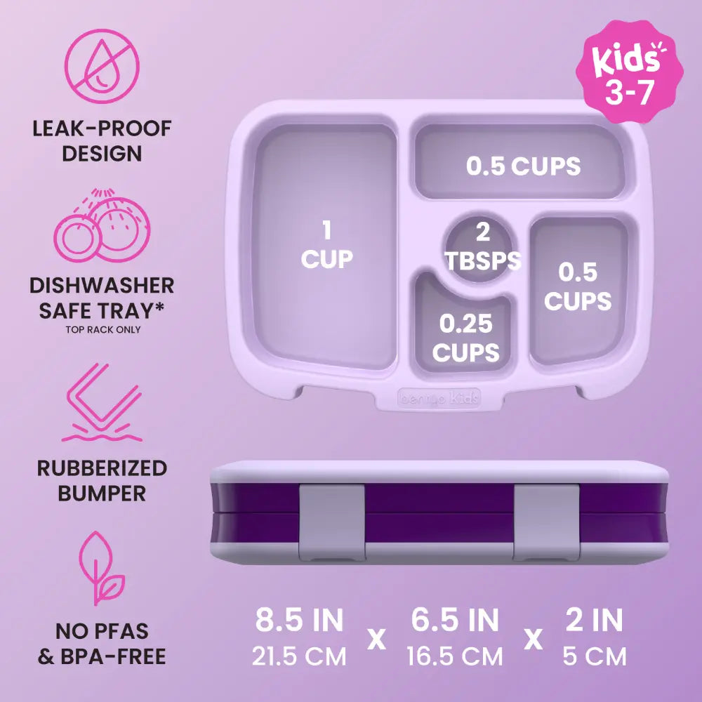 Bentgo Kids Prints with 5 Compartments, Leak-Proof Bento Lunch Box, BPA &amp; PFAS-Free, Microwave &amp; Dishwasher Safe Tray,  3–7 Years - Unicorn