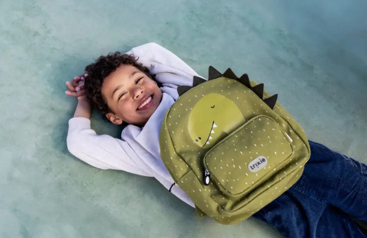 Trixie Kids Backpack | Lightweight Water-Repellent School &amp; Travel Bag with Adjustable Padded Straps, Front Pocket &amp; Name Tag for Toddlers and Preschoolers | 3 Years Onwards | Mr. Dino