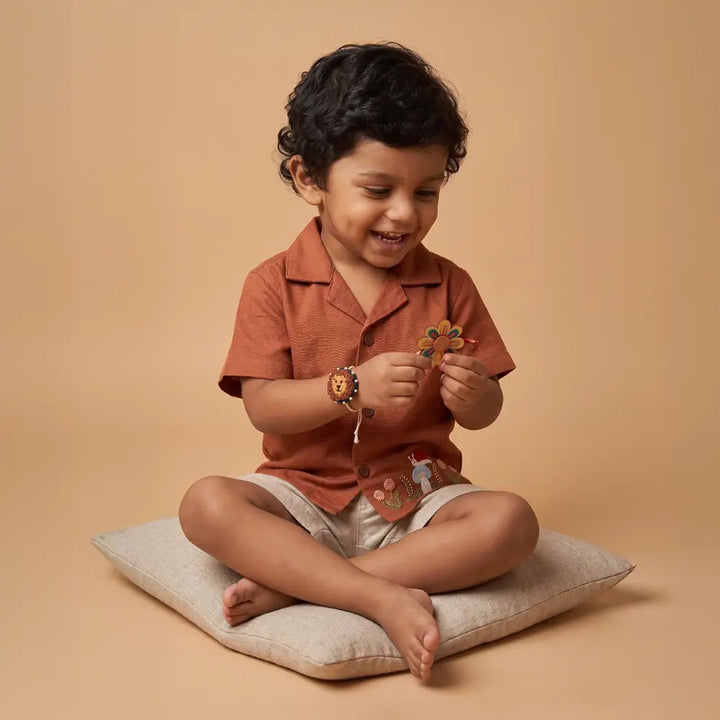 PureCloth.Co Baby Boy Gift Hamper | Eco-friendly Rakhi Gift Box For Boys | Snail Trail - Rust Orange