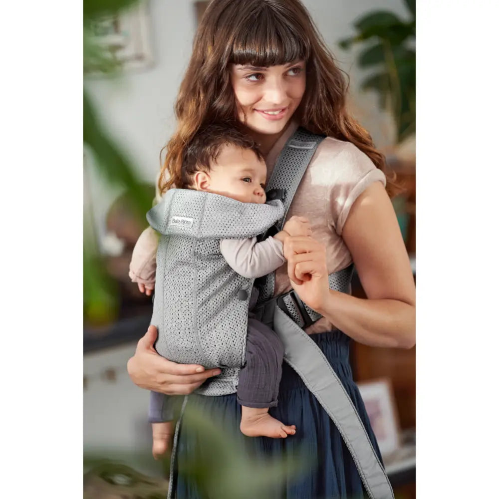 BabyBjorn Mini Baby Carrier, Soft &amp; Lightweight Mesh Fabric, 3 Carrying Positions, Ergonomic Hip and Head Support, Adjustable Waistbelt &amp; Cross Straps, Easy to Use, Birth to 12 Months (upto 11kg) - Grey