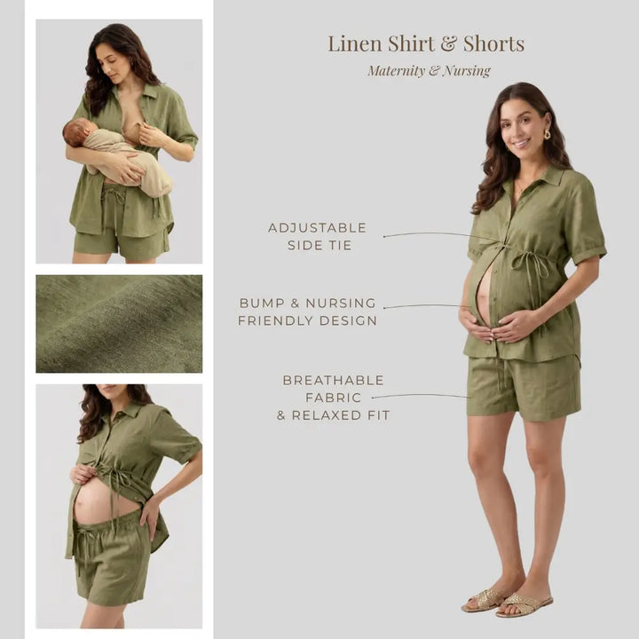 SOL MAMA Relaxed Linen Shirt - Olive Green