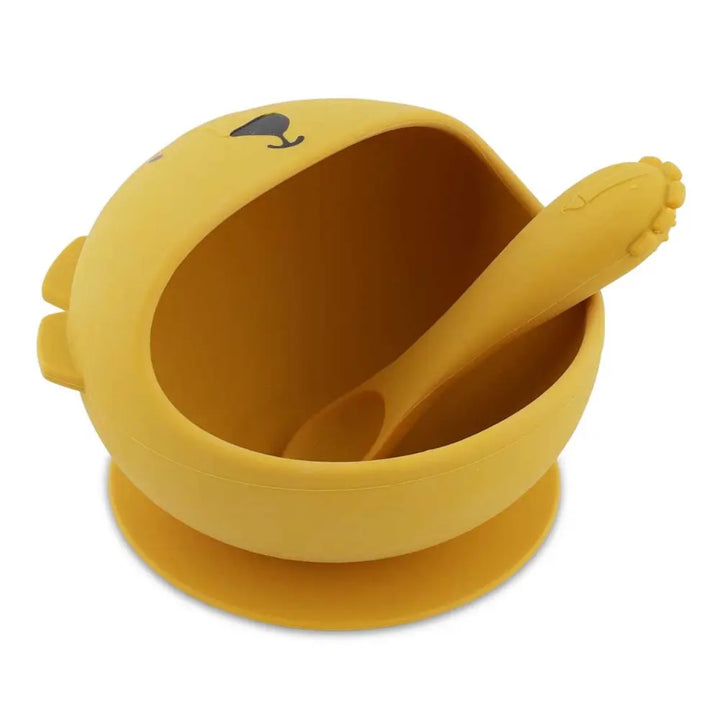 Trixie First Baby Meal Set | 100% Food-Grade Silicone Suction Bowl &amp; Soft Spoon Set for Self-Feeding, Baby Weaning &amp; First Bites | 4 Months Onwards | Mr. Lion