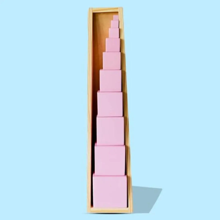 Playbox Wooden Montessori Pink Tower Square Blocks Toy Set For Toddler &amp; Kids Baby Toys