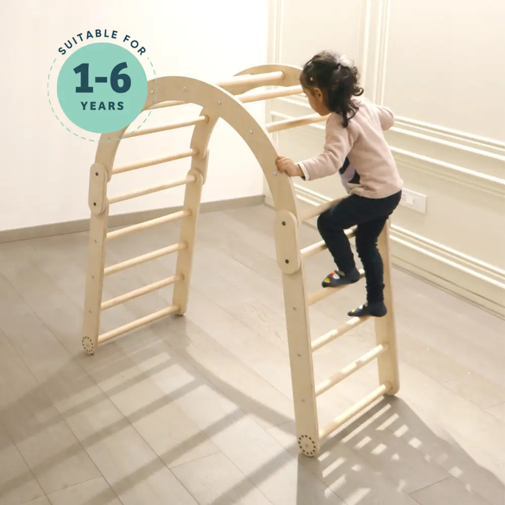 Curious Cub Transformable Pikler Triangle | Montessori Style climbing area including slide, pikler climbing triangle and arch ramp | Ages 1-6 Yrs