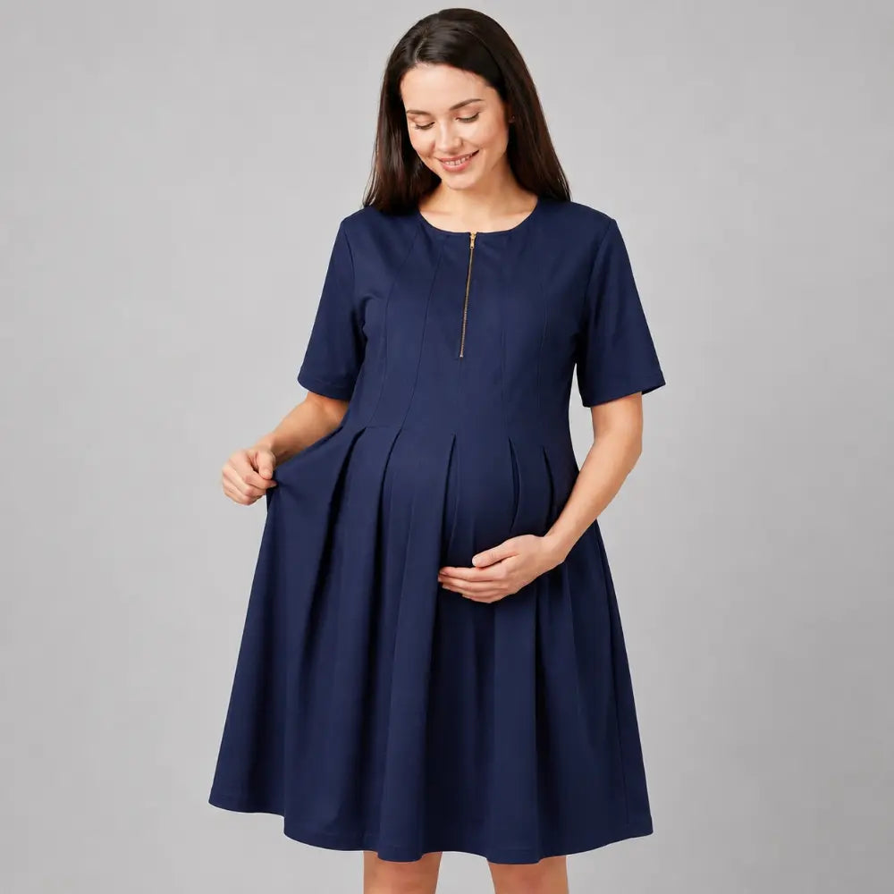 SOL MAMA Pleat Front Zip Dress - Royal Blue