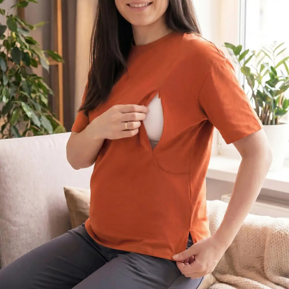 SOL MAMA Double Zip Nursing Top - Rust