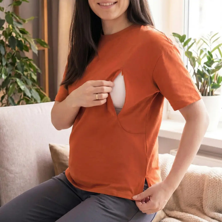 SOL MAMA Double Zip Nursing Top - Rust