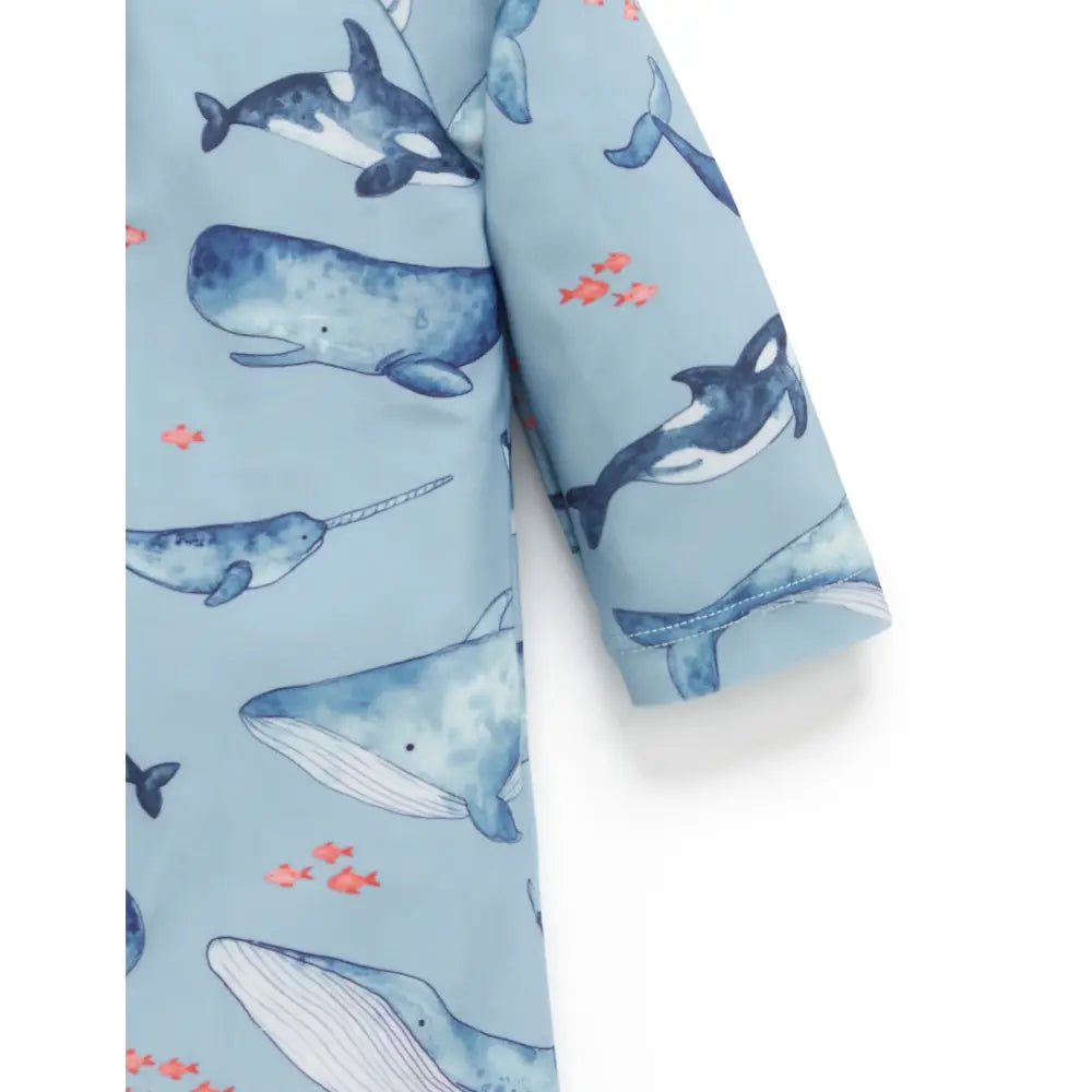 Purebaby Blue Unisex Long Sleeve Sunsuit - Whale Pod Print