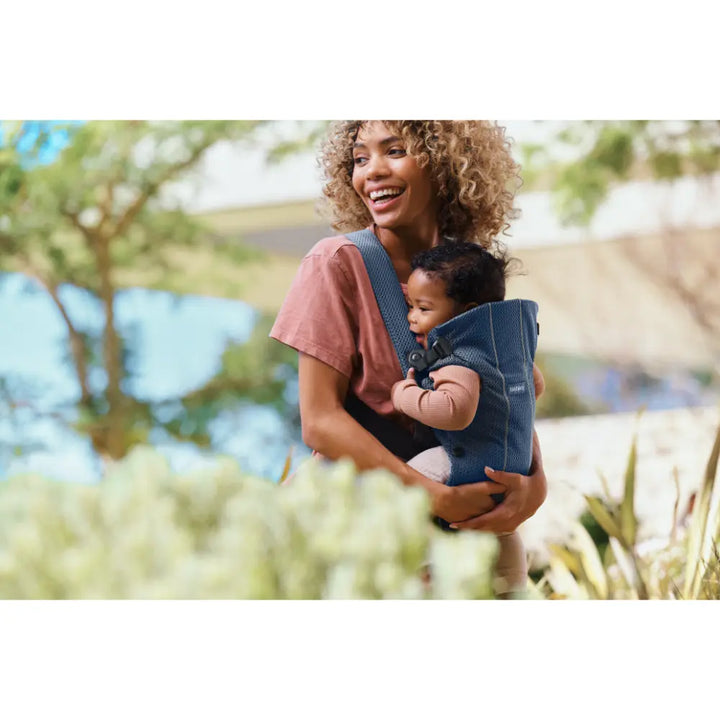 BabyBjorn Mini Baby Carrier, Soft &amp; Lightweight Mesh Fabric, 3 Carrying Positions, Ergonomic Hip and Head Support, Adjustable Waistbelt &amp; Cross Straps, Easy to Use, Birth to 12 Months (upto 11kg) - Navy