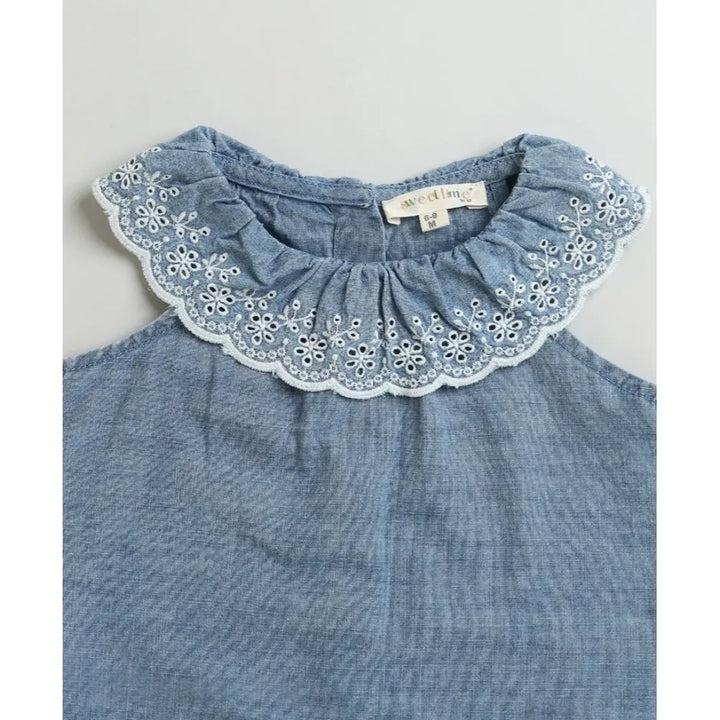 Sweetlime By AS Cotton Denim Ruffle Dress &amp; Bloomer Set - Blue