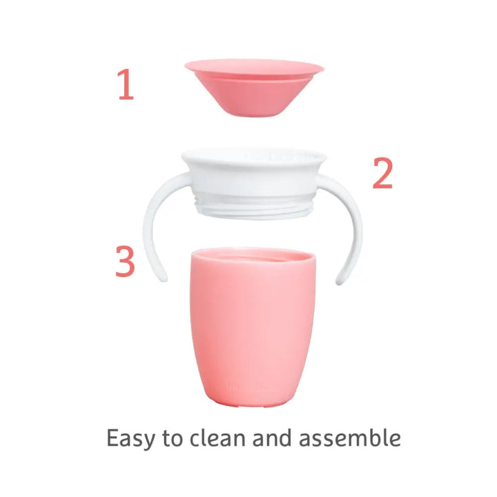 Munchkin 360° Spill-Proof Trainer Cup with Handles, Spoutless Sippy Cup for Babies, Easy Transition to Open Cup, BPA-Free, 7oz, 6+ Months - Pink