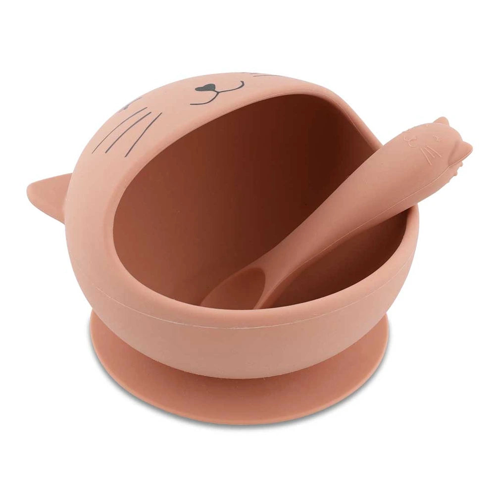 Trixie First Baby Meal Set | 100% Food-Grade Silicone Suction Bowl &amp; Soft Spoon Set for Self-Feeding, Baby Weaning &amp; First Bites | 4 Months Onwards | Mrs. Cat