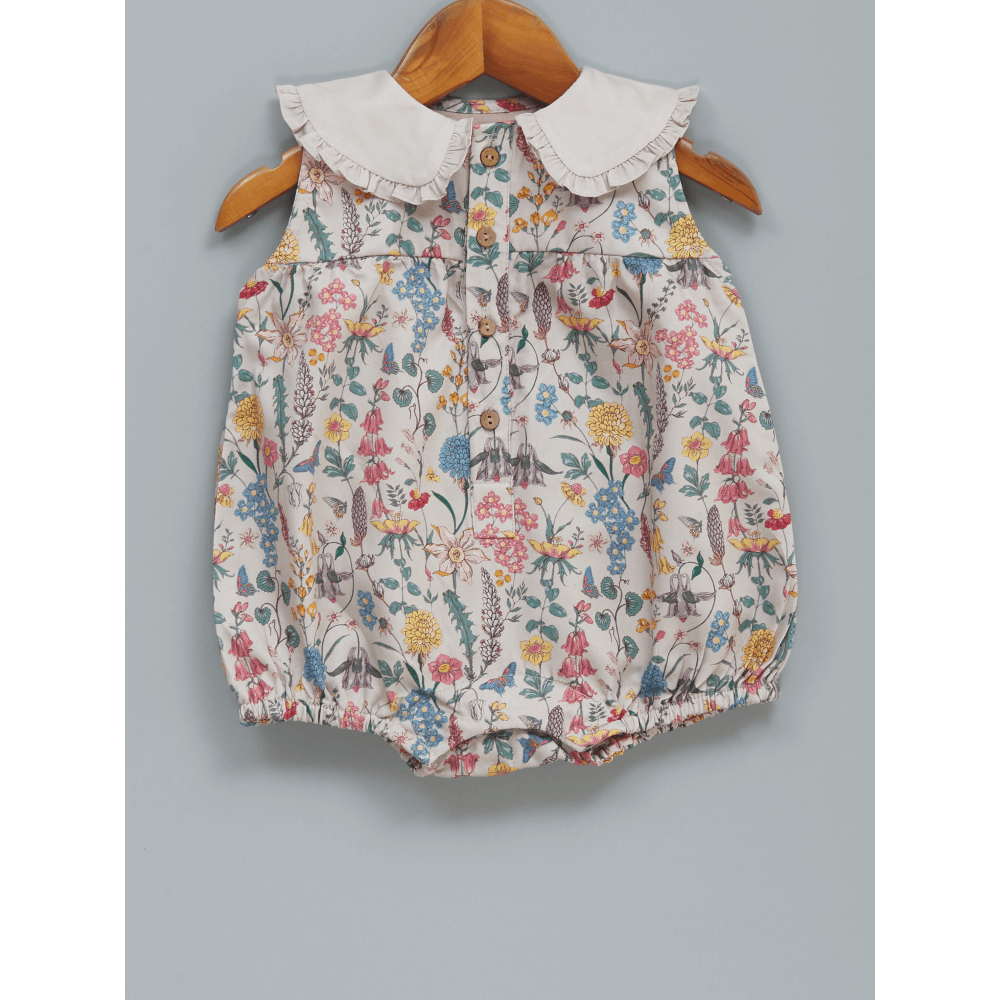 Liz Jacob Love Struck Handwoven Cotton Sateen Romper – Digital Print
