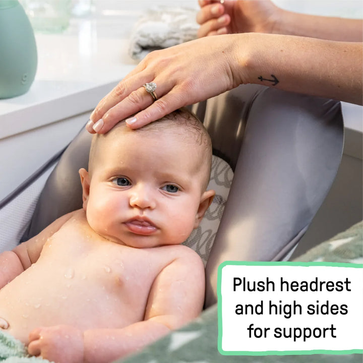 Ingenuity FoldAway 2-Position Baby Bath Bather with Mesh Sling &amp; Headrest, 0–6 Months /  Upto 9 kgs - Grey