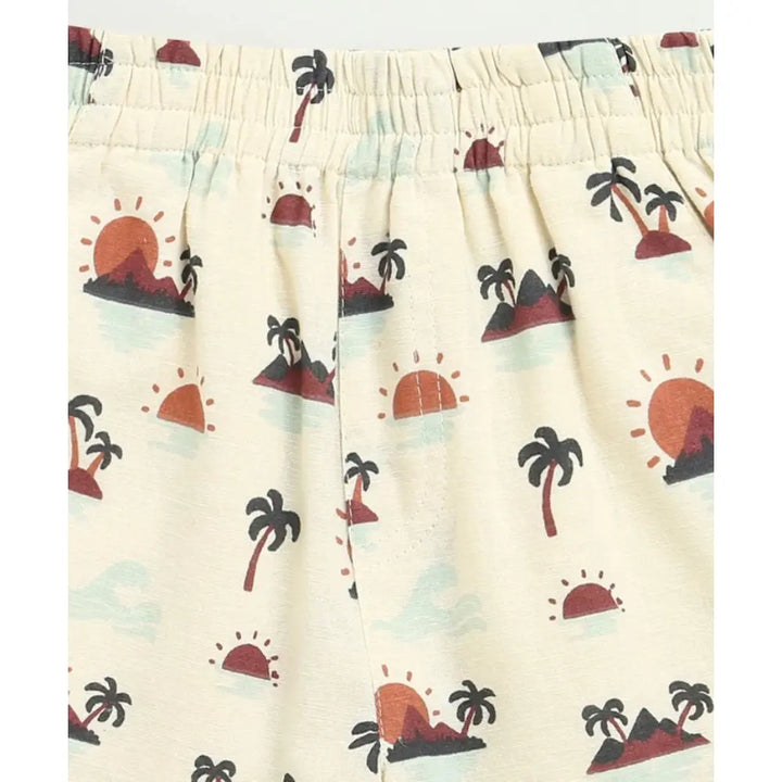 Sweetlime By AS Sunset Print Cotton Linen Co-ord Set - Beige