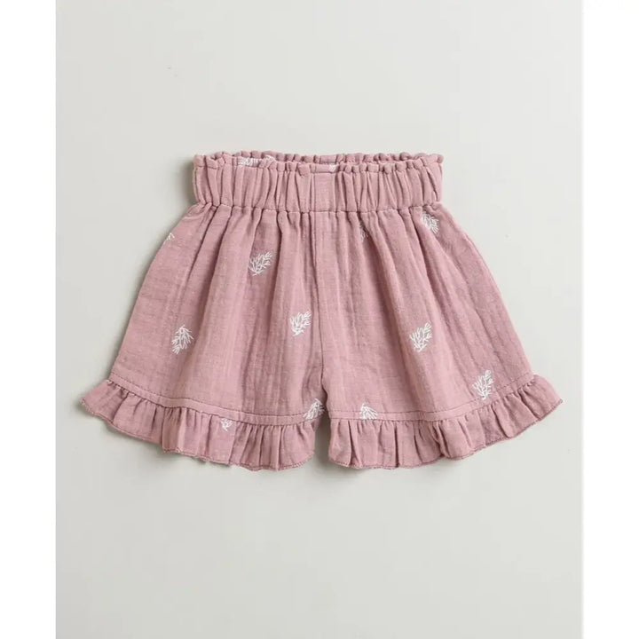 Sweetlime By AS Leaf Embroidered Ruffle Organic Cotton Co-ord Set - Dusty Pink