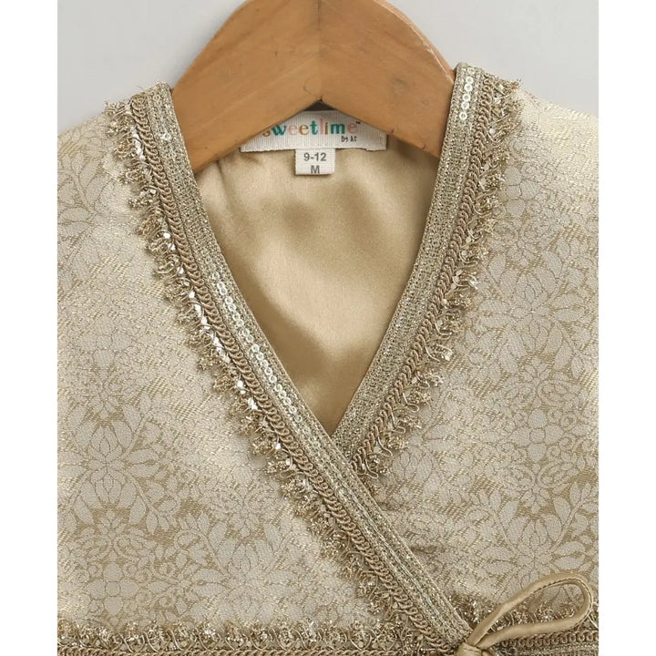 Sweetlime By AS Jacquard peplum Top with Golden Twirl Lehenga Set - Golden