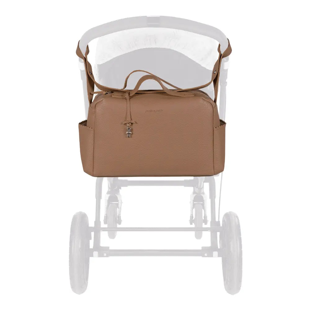 Pasito a Pasito Diaper Bag with Changing Mat, Large Capacity Water-Resistant Bag with Multi-Pocket Organizer, Insulated Bottle Pocket, Shoulder &amp; Stroller Straps, Icon Eco Leather - Caramel
