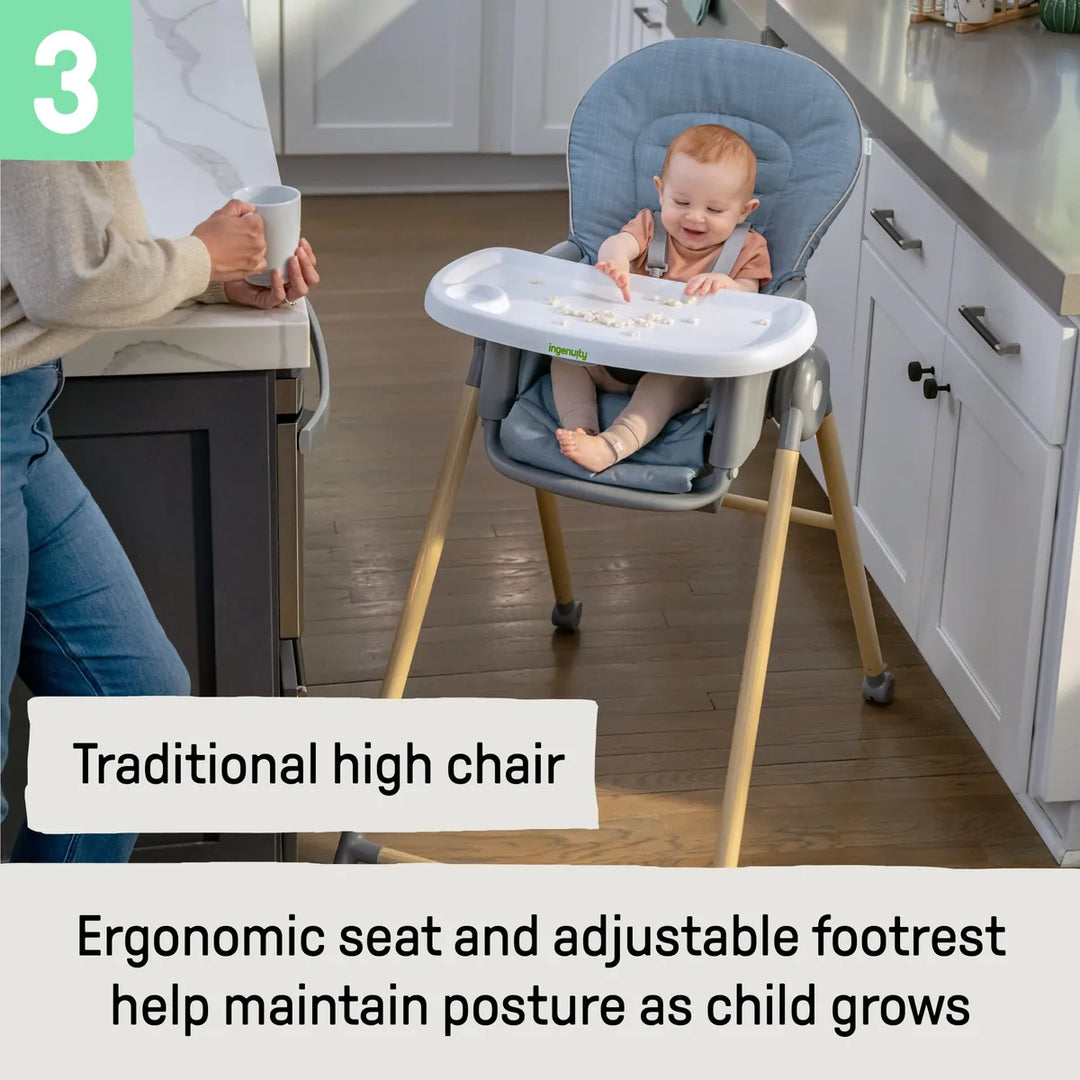 Ingenuity Proper Positioner Deluxe 7-in-1 High Chair with Recline, Rocking Infant Seat &amp; Booster Mode, Ergonomic Seat with Posture Support, 0-5 years