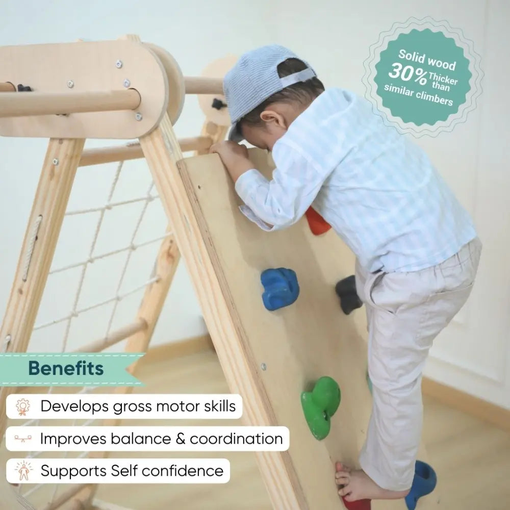 Curious Cub Foldable Indoor Jungle Gym | Montessori Multi-Activity like Slide, Swing, Monkey Bar, Rope Climbing, Rock Climbing, Wooden Ladder | Space-Saving | Ages 2-8 Years