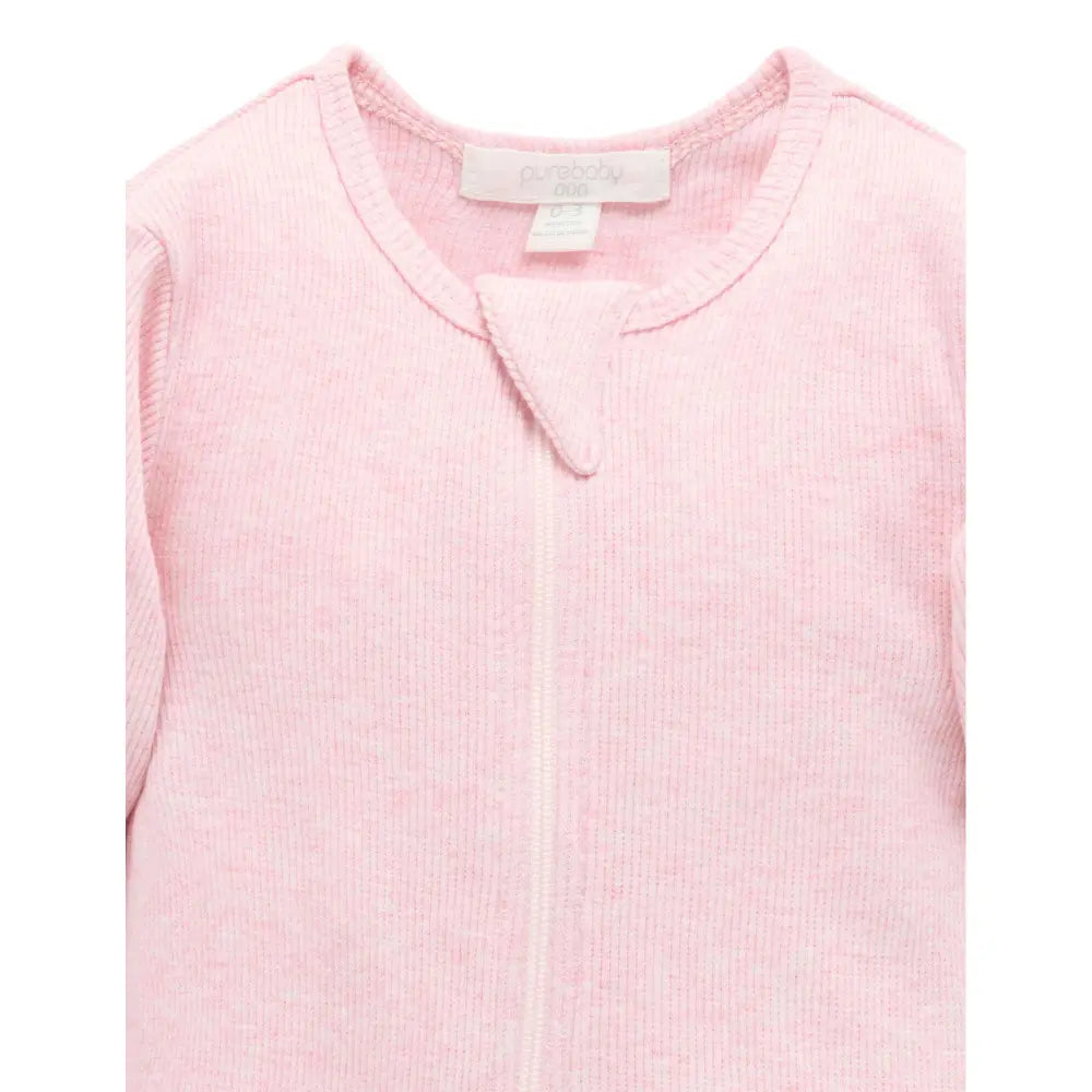 Purebaby Unisex Organic Cotton Rib Zip Growsuit - Pale Pink Melange