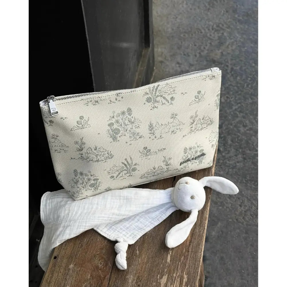 Pasito a Pasito Toiletry Pouch, Water-Resistant Baby Essentials Organizer with Zip Closure, Compact Travel Pouch for Diapers &amp; Toiletries,  Toile de Jouy Faux Leather - Cream