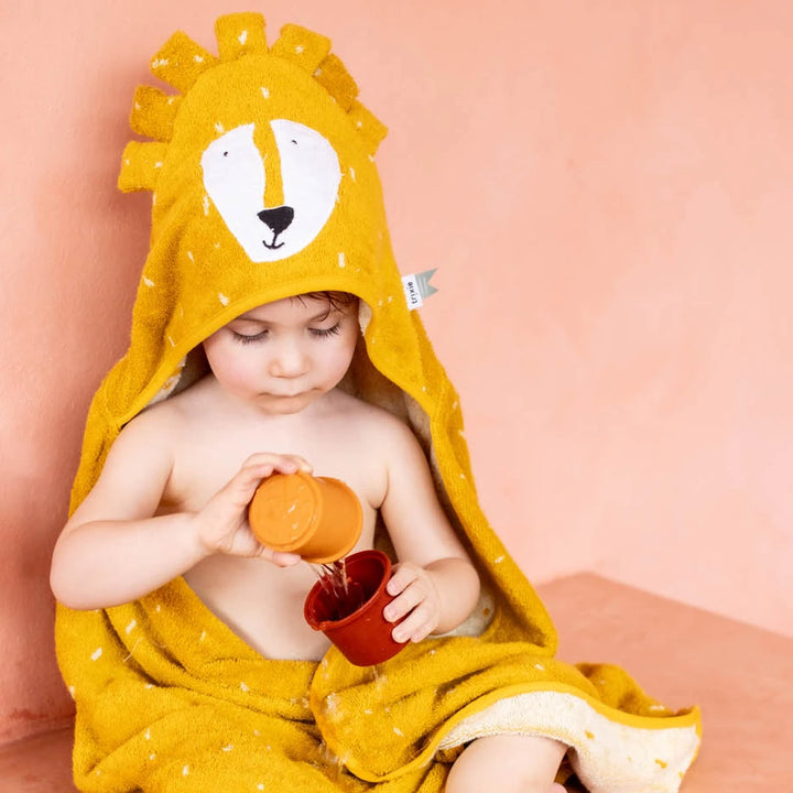Trixie Hooded Baby Towel | Ultra-Soft 100% Organic Cotton Terry Bath Towel for Newborns, Babies &amp; Toddlers | 75 x 75 cm | 0 Months Onwards | Mr. Lion