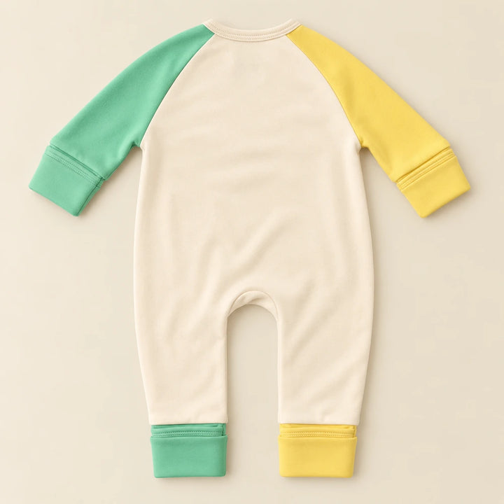 Faura Unisex Banana Cotton Colorblock Sleepsuit - Cream