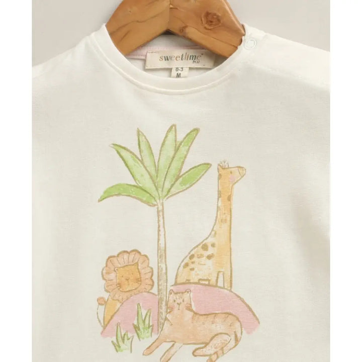 Sweetlime By As The Sunset Safari Cotton Co-ord Set - White &amp; Pink