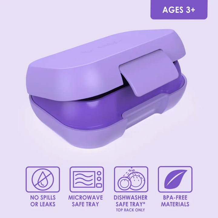 Bentgo Kids Leak-Proof Lunch Box with 2 Compartments, BPA-Free Bento Snack Box, Microwave, Dishwasher &amp; Freezer Safe, 355 ml - Purple